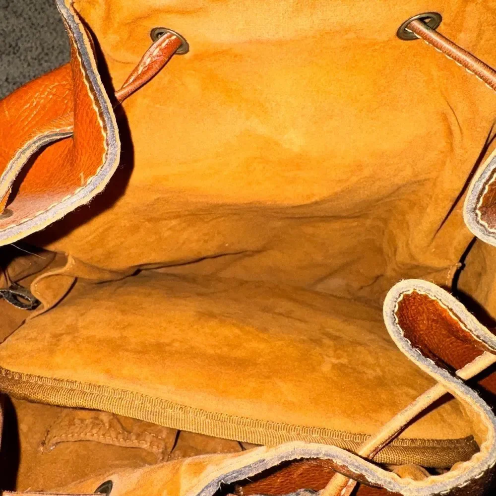 Patricia Nash Alencon Leather Backpack Cognac Drawstring Rucksack Handbag EUC